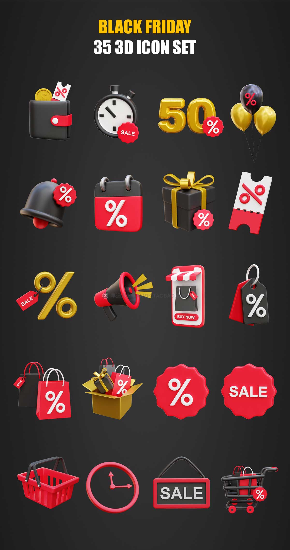 35款黑色星期五电商营销促销插图3D图标Icons设计素材合集 Black Friday 3D Icon Illustrations_img_2