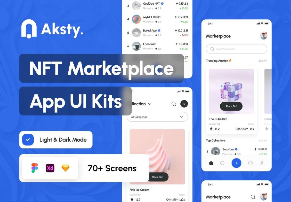 70+屏高质量虚拟物品在线交易NFT平台APP软件界面设计UI套件素材 Aksty. - NFT Marketplace Mobile App_img_3