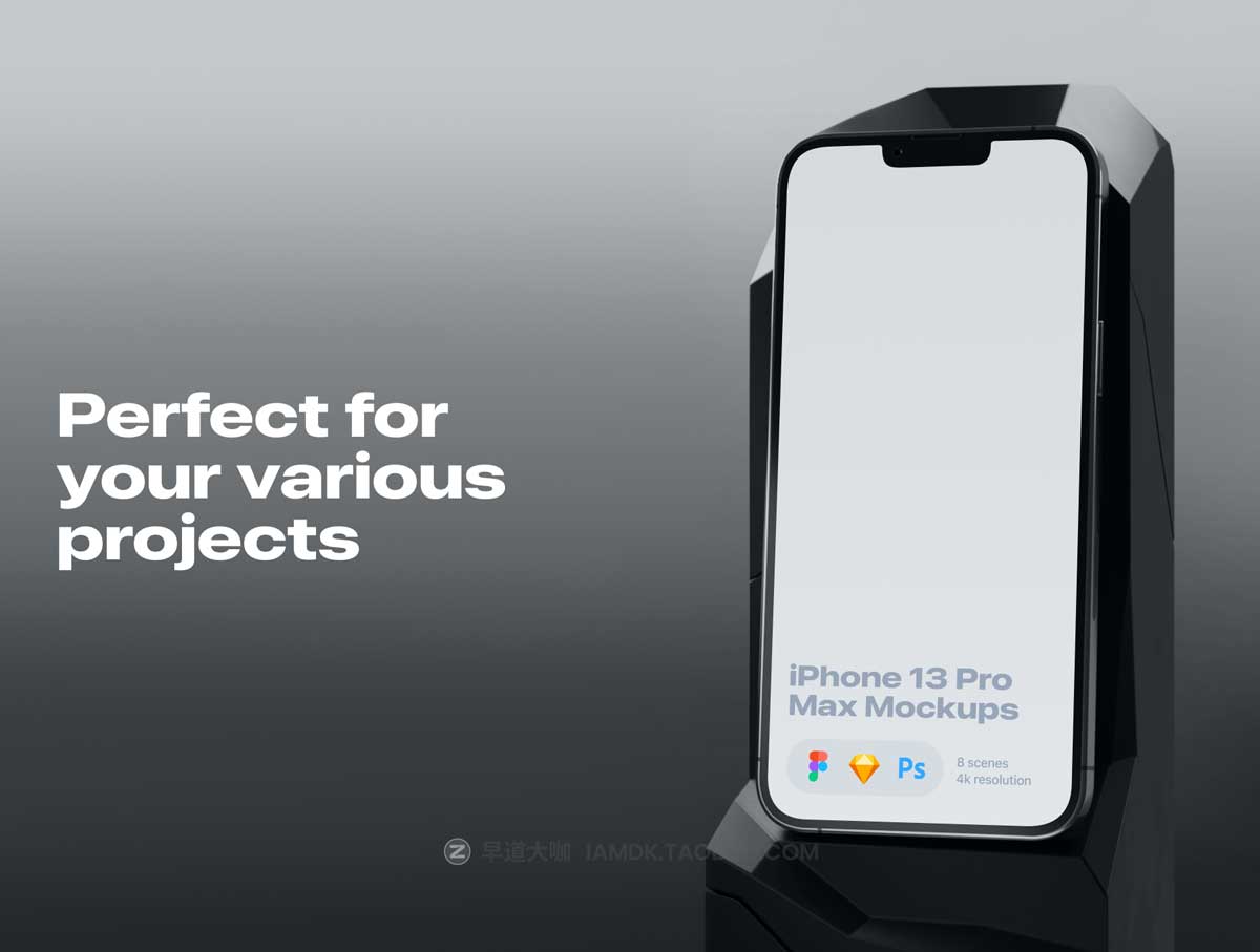 8款时尚APP界面设计苹果手机iPhone 13 Pro Max屏幕演示样机PSD模板素材 8 Custom mockups_img_2