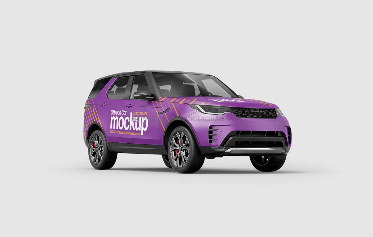 7款时尚SUV越野汽车车身广告牌画面设计PS智能贴图样机模板合集 Cargo Van Mockup Set_img_2