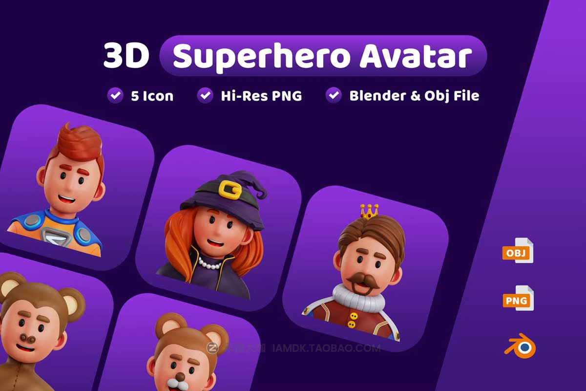 40款卡通有趣游戏超级英雄人物头像肖像3D图标Icons设计素材 Superhero Avatar 3D Icon_img_2