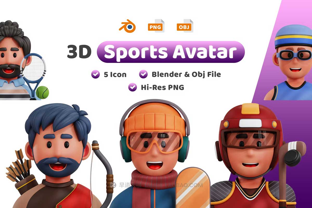 40款卡通有趣体育赛事运动插画插图3D立体图标Icons设计素材 Sports Avatar 3D Icon_img_2