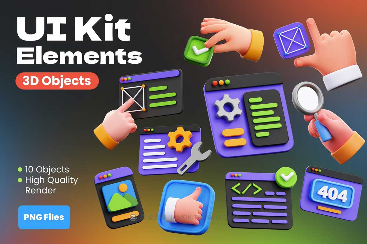 10款时尚网络网站代码编程元素3D插图插画图标Icons设计素材 UI Kit Element 3D Objects_img_2