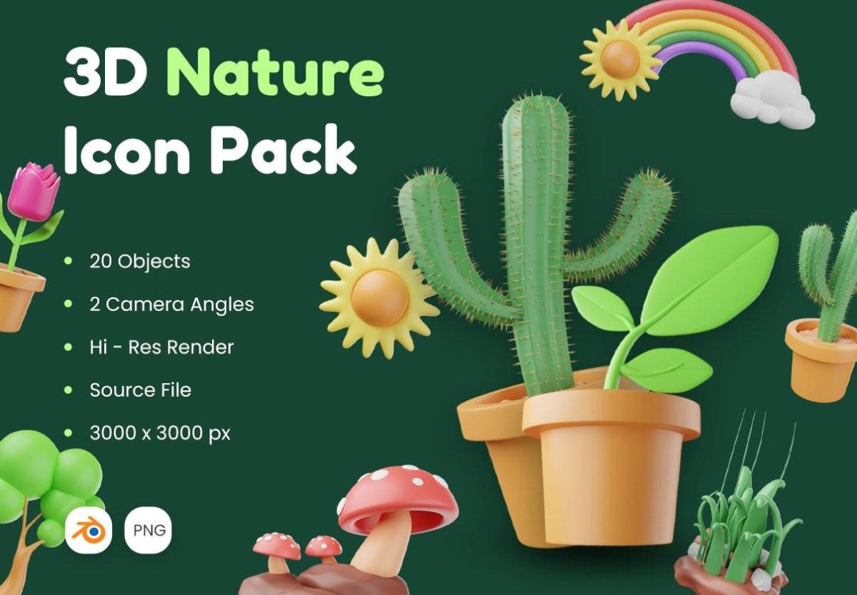 20款绿色环保植物树木绿植插图3D图标Icons设计素材合集 3D Nature Icon Pack_img_3