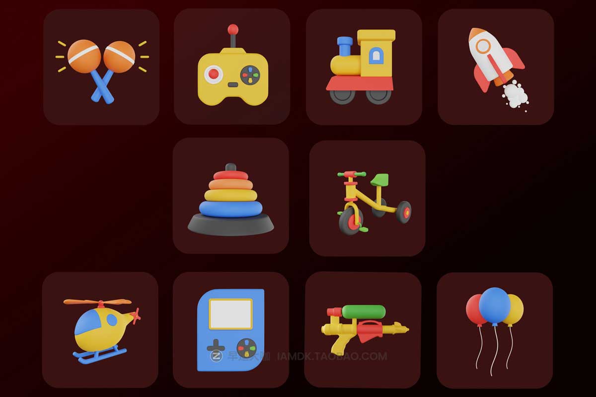 10款卡通有趣儿童玩具插图3D图标Icons设计素材合集 Toy Kids 3D Icon Set_img_2