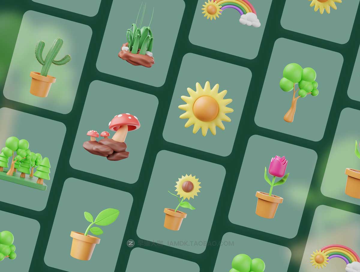 20款绿色环保植物树木绿植插图3D图标Icons设计素材合集 3D Nature Icon Pack_img_2