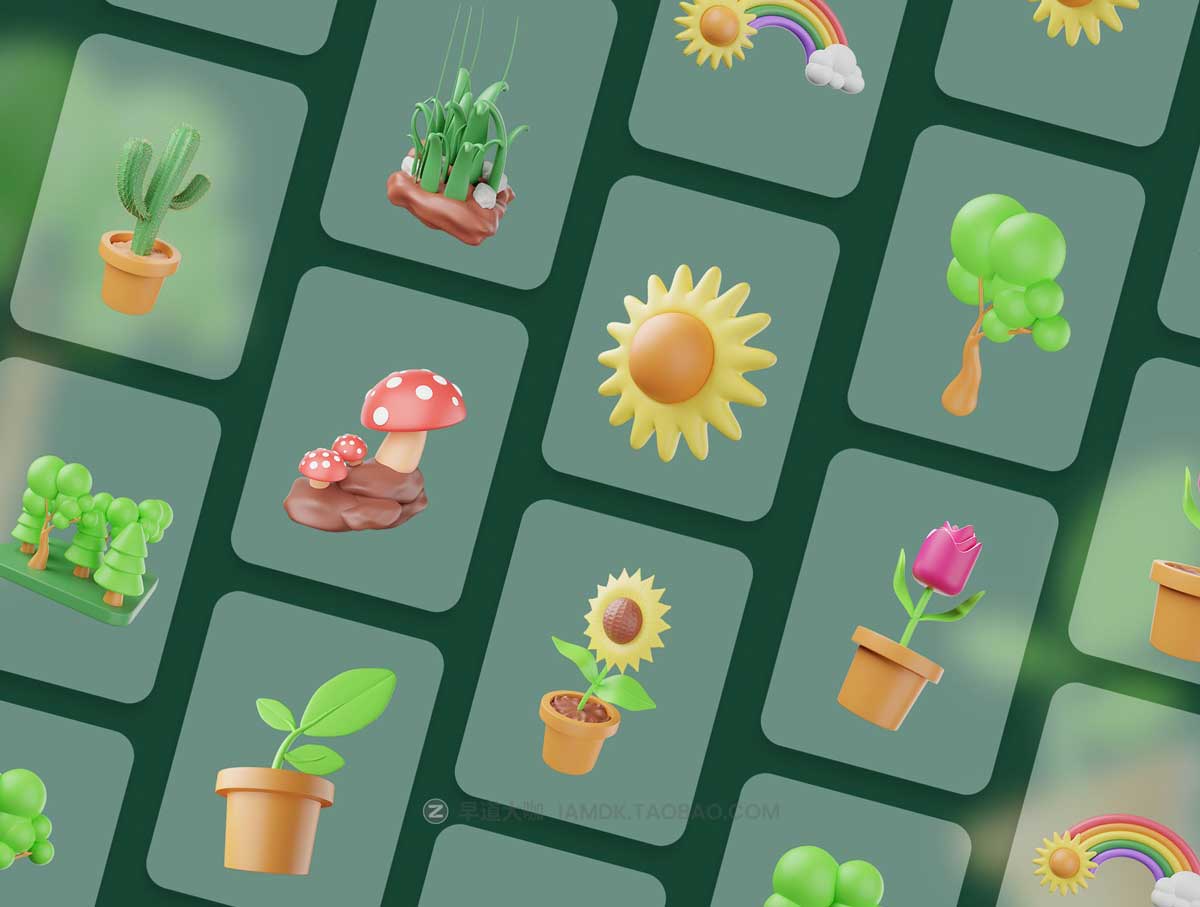 20款绿色环保植物树木绿植插图3D图标Icons设计素材合集 3D Nature Icon Pack_img_2