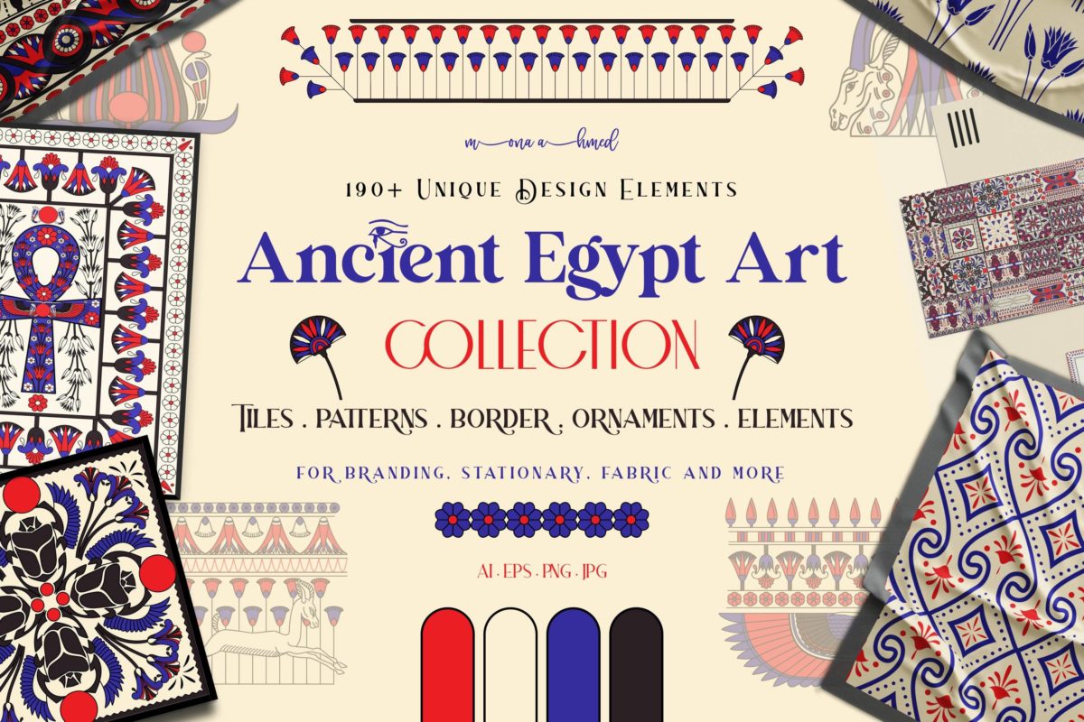 190+款复古古埃及艺术动物花卉符号无缝隙图案AI矢量设计素材 Ancient Egypt Art collection_img_3