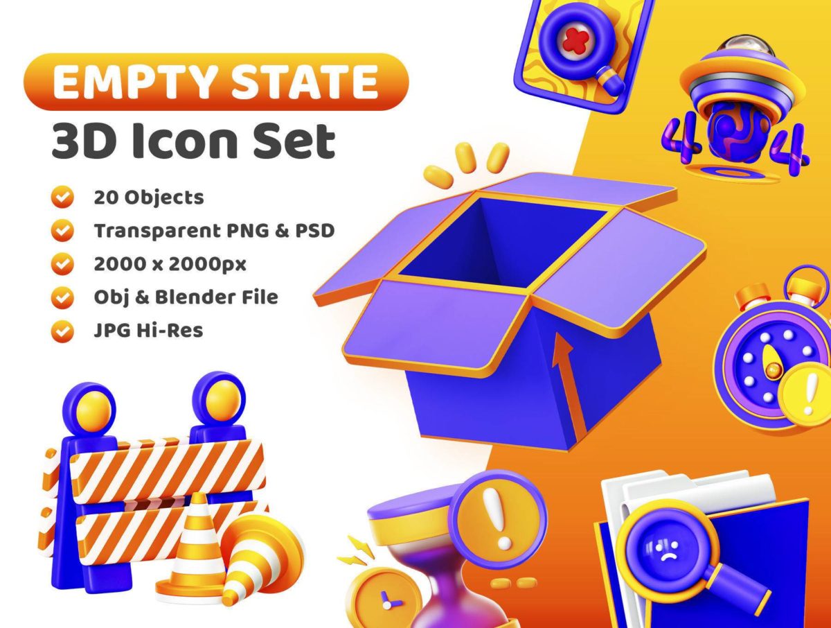 20款卡通创意空状态离线404错误主题3D插图图标Icons设计素材 Empty State 3D Icon_img_3