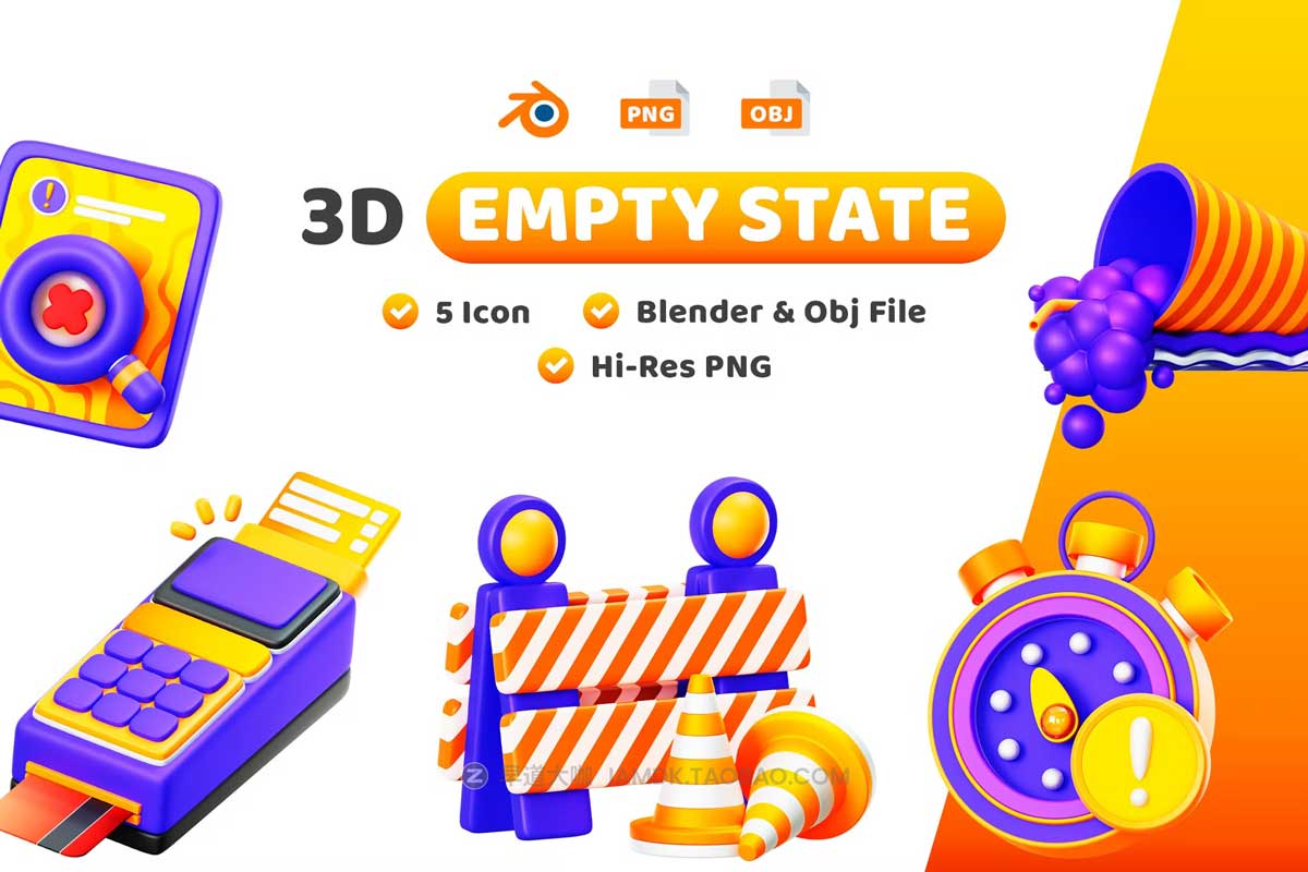 20款卡通创意空状态离线404错误主题3D插图图标Icons设计素材 Empty State 3D Icon_img_2