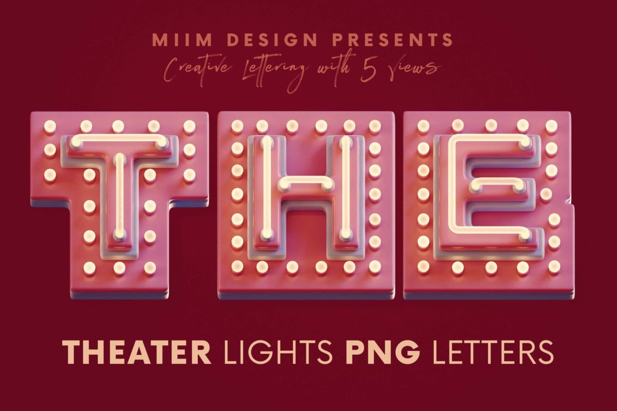 复古创意3D立体霓虹灯泡字母数字PNG免抠图设计素材 Theater Lights - 3D Lettering_img_3