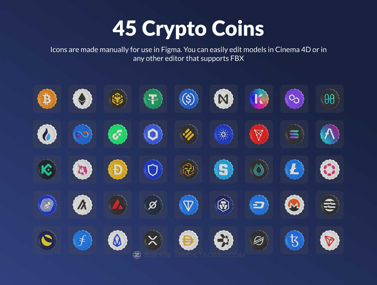 45款高级加密货币硬币3D图标Icons设计素材合集 Crypto Coins: 3D Icon Set_img_2