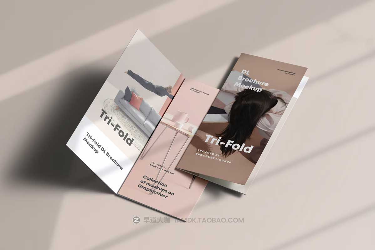 8款时尚逼真三折页小册子画册设计展示效果PSD样机模板素材 Tri-Fold DL Brochure Mock-up_img_2