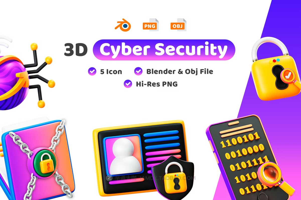 20款3D卡通互联网科技网络安全插画插图图标Icons设计素材合集 Cyber Security 3D Icon Pack_img_2