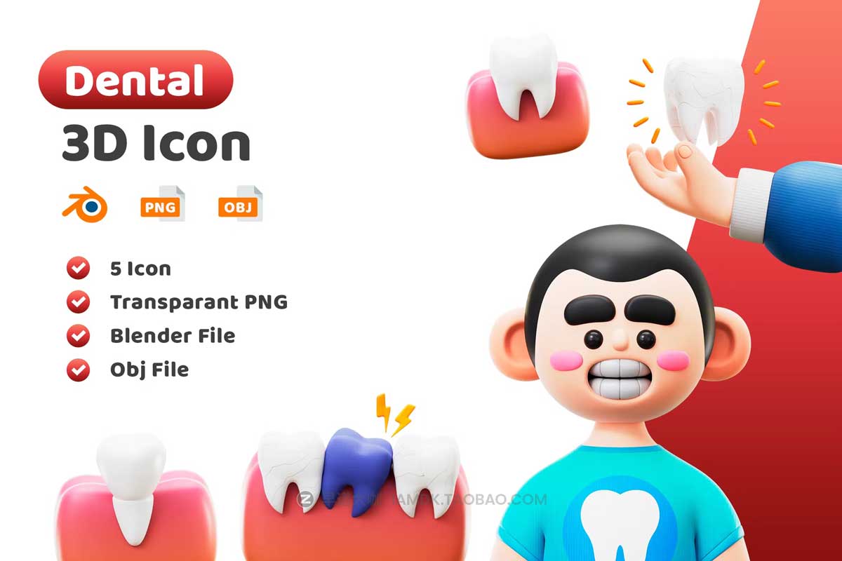 20款3D卡通牙科牙医医疗健康插图图标Icons设计素材包 Dental 3D Icon Pack_img_2