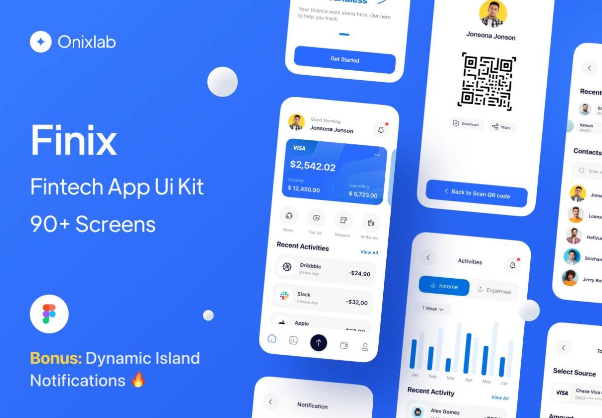 90+屏金融科技银行应用程序APP界面设计UI套件素材 Finix - Fintech Mobile App Ui Kit_img_3