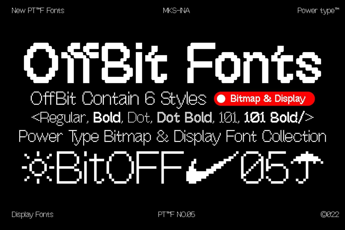 未来科幻数码科技位图像素嘻哈风点状PSAI英文字体安装包 OffBit Font Family_img_3