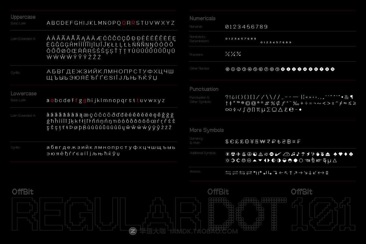 未来科幻数码科技位图像素嘻哈风点状PSAI英文字体安装包 OffBit Font Family_img_2