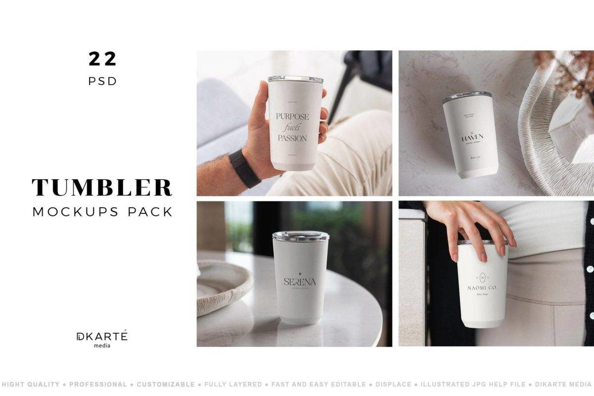 22款时尚不倒翁金属保温水杯设计展示贴图PSD样机模板素材 Tumbler MockUps Pack_img_3