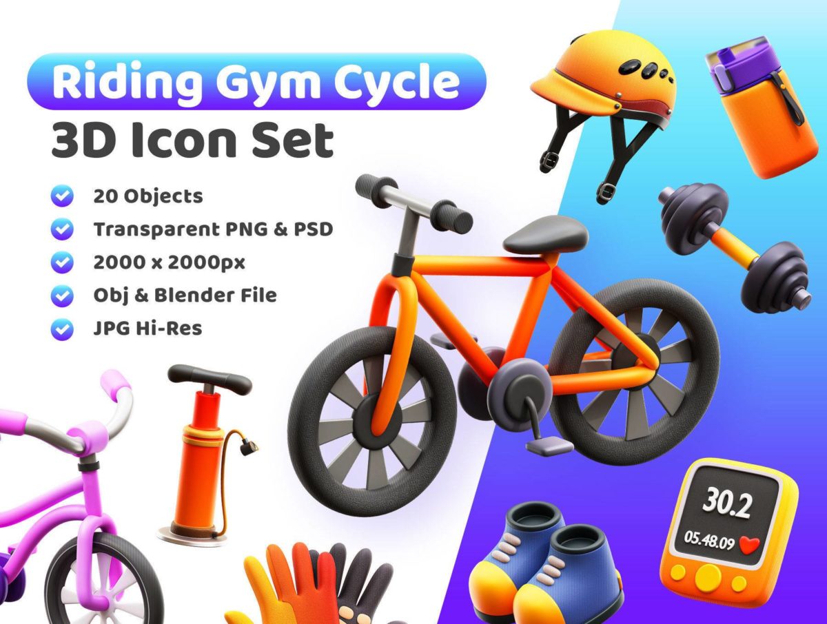 20款3D卡通自行车汽车用品插图图标Icons设计素材包 Riding Gym Cycle 3D Icon_img_3