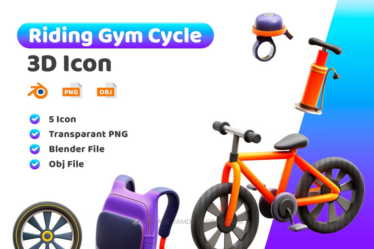 20款3D卡通自行车汽车用品插图图标Icons设计素材包 Riding Gym Cycle 3D Icon_img_2