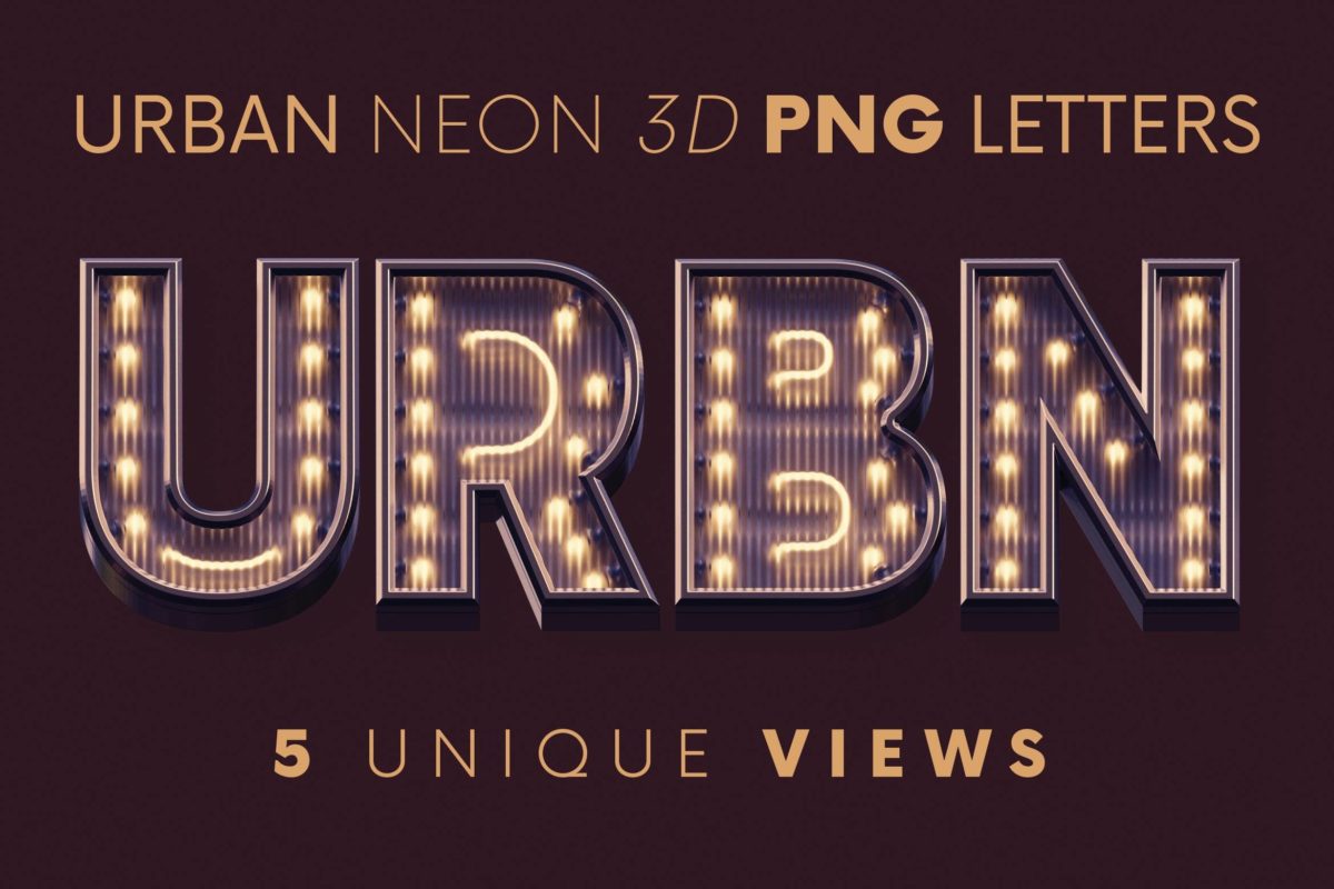 逼真3D立体工业风霓虹灯效果创意字母数字PNG免抠图设计素材 Urban Neon - 3D Lettering_img_2