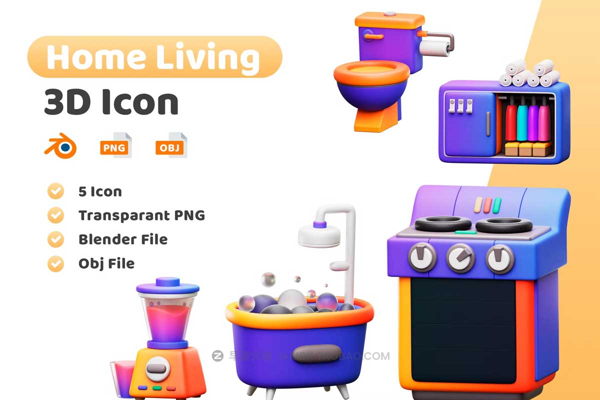 20款3D创意家居生活家具电器插画插图图标Icons设计素材合集 Home Living 3D Icon Pack_img_2