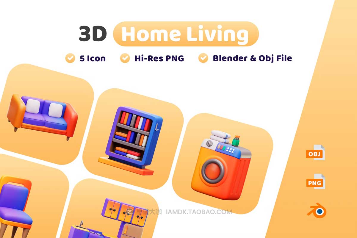 20款3D创意家居生活家具电器插画插图图标Icons设计素材合集 Home Living 3D Icon Pack_img_2