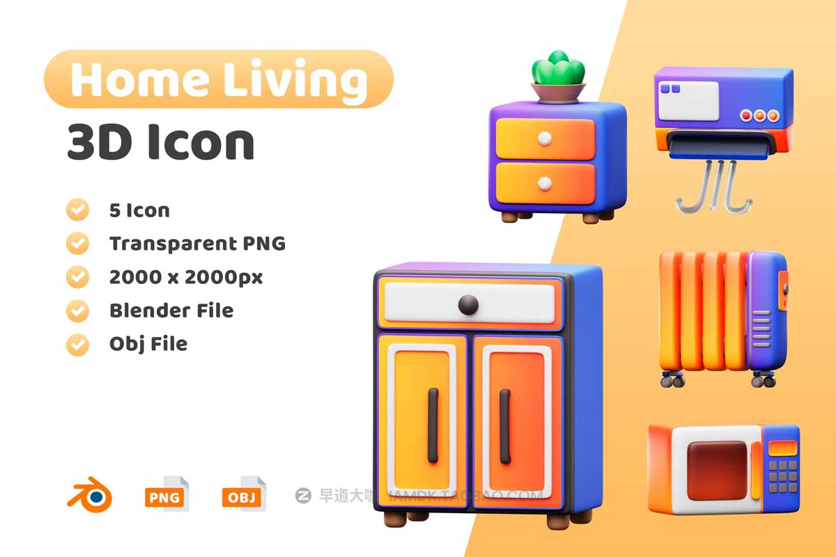 20款3D创意家居生活家具电器插画插图图标Icons设计素材合集 Home Living 3D Icon Pack_img_2