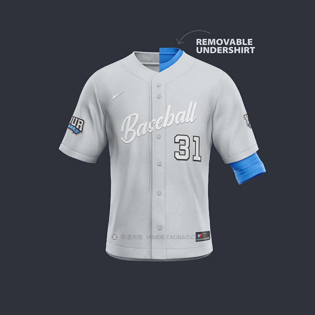 时尚逼真体育足球队服半袖上衣队标Logo设计展示Ps智能贴图样机模板 Baseball Jersey Builder Template_img_2