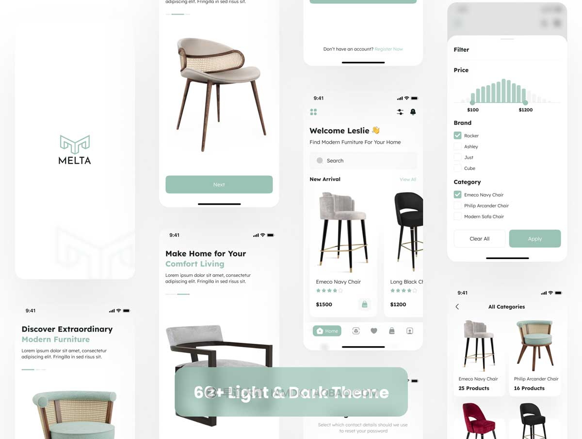 60+高级沙发家具电子商城在线购买APP软件界面设计UI套件 Melta - Ecommerce Furniture App UI Kit_img_2