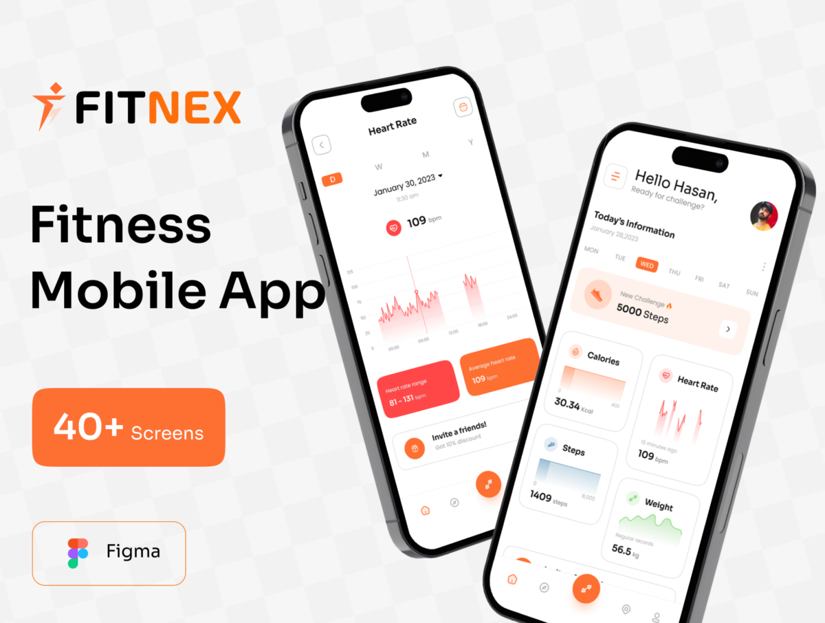 40+屏时尚健身锻炼运动软件APP界面设计Figma模板素材 Fitnex - Fitness Mobile App UI Kit_img_3