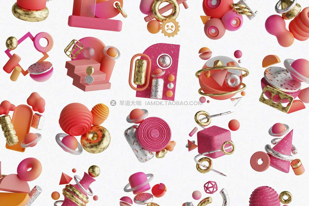 20款高级质感3D立体几何抽象图形图标Icons设计素材包 Abstract Shape 3D Icon Set_img_2