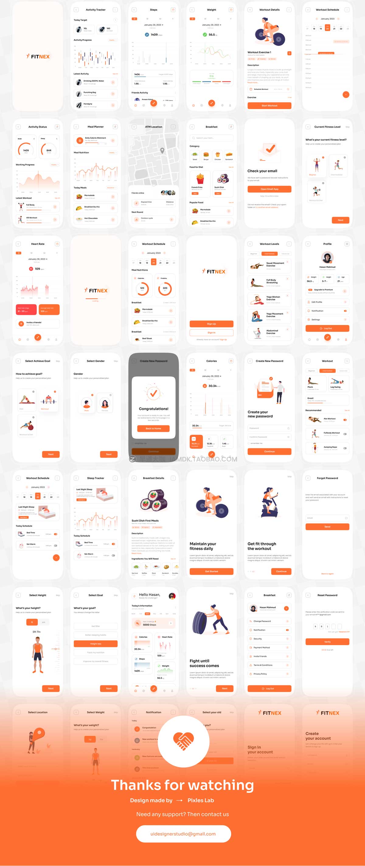 40+屏时尚健身锻炼运动软件APP界面设计Figma模板素材 Fitnex - Fitness Mobile App UI Kit_img_2