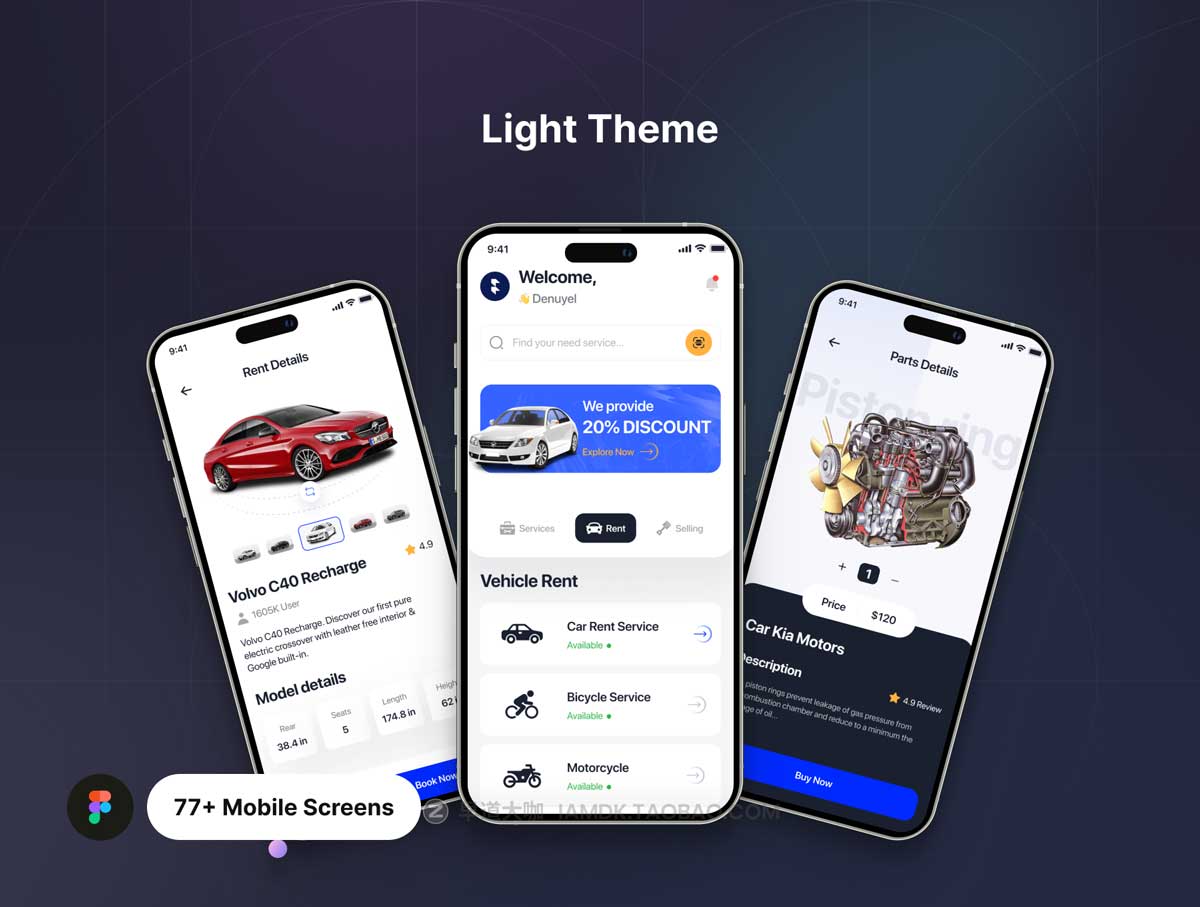 77+汽车维修租赁销售共享租车APP界面设计UI套件素材 Filllo Automotive App UI Kit_img_2