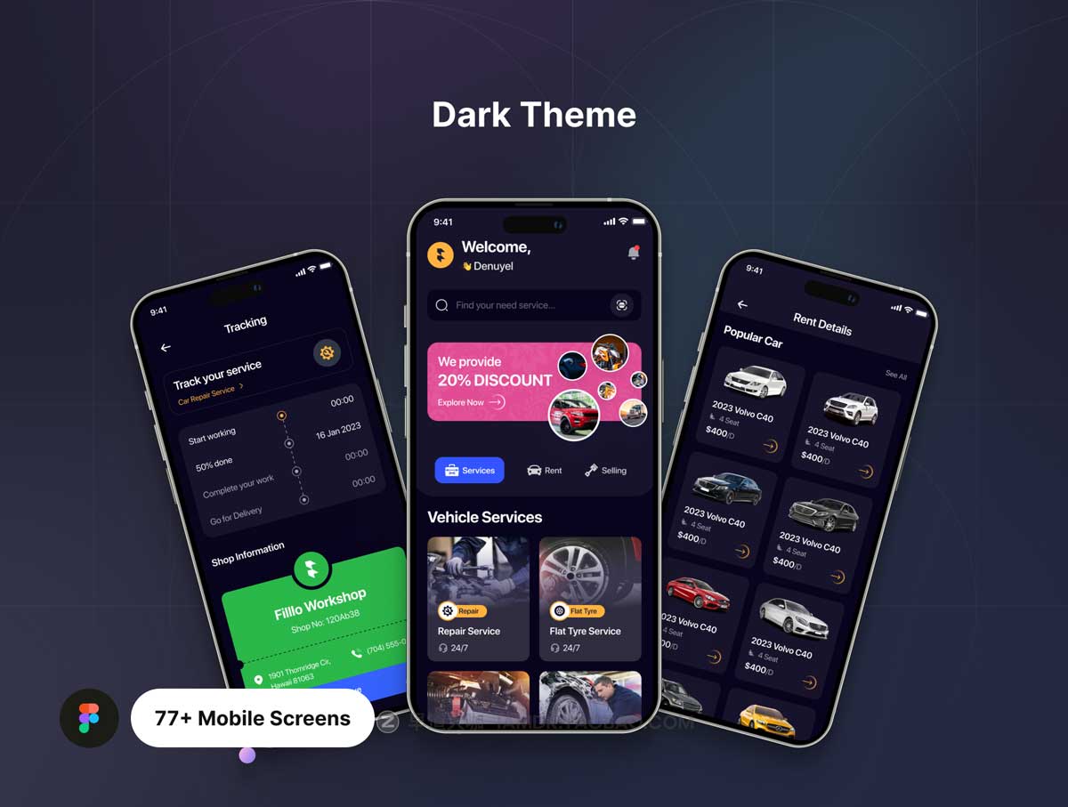 77+汽车维修租赁销售共享租车APP界面设计UI套件素材 Filllo Automotive App UI Kit_img_2