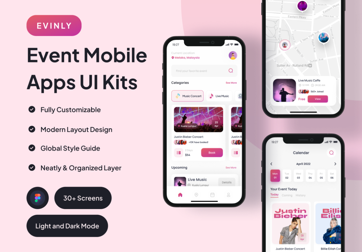 30+屏活动预定在线购票机票电影票APP应用程序界面设计UI套件 Evinly - Event Mobile Apps UI Kits_img_3