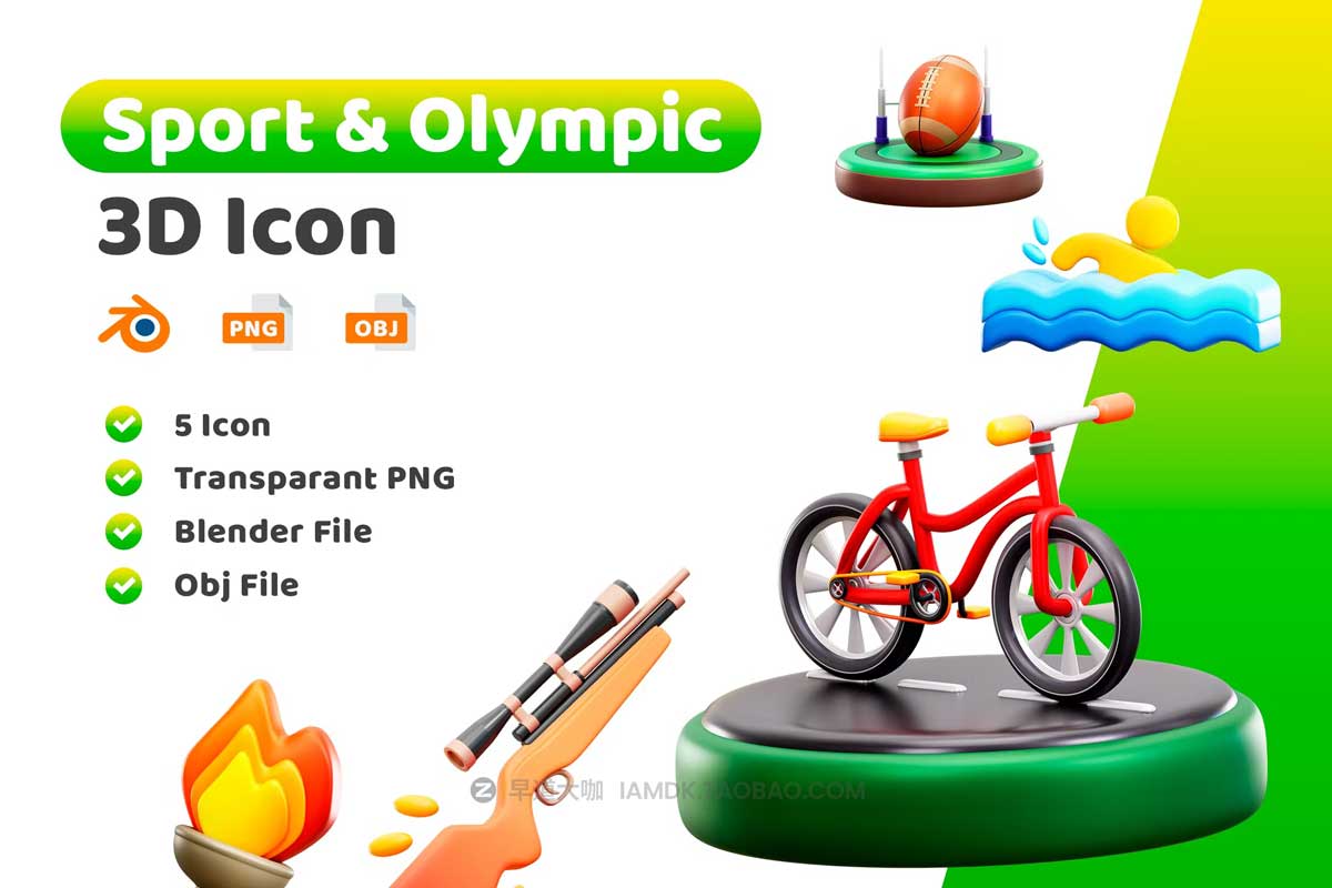 20个时尚奥林匹克体育运动健身3D插画插图图标Icons设计素材 Sports And Olympics 3D Illustration Pack_img_2