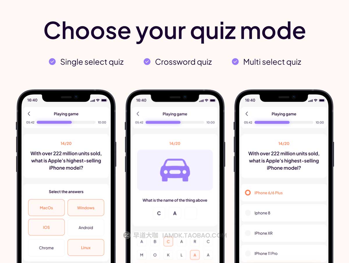 40多屏简洁电子设备性能测试应用程序APP界面设计UI套件素材 Dolano - Quiz Apps UI KIT_img_2