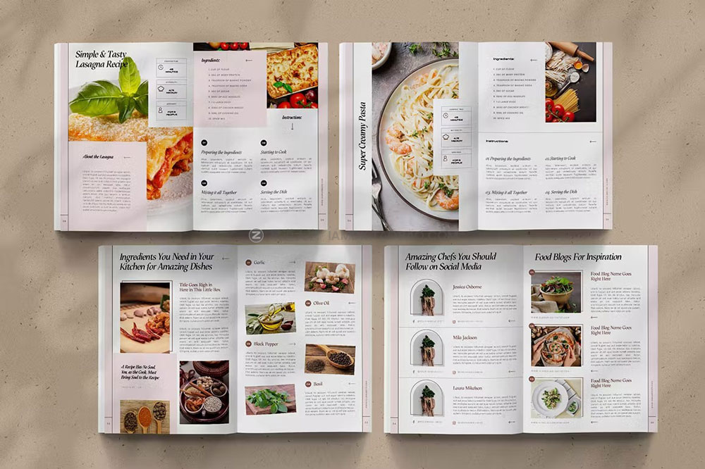 44页时尚厨房美食食谱菜单画册图文排版设计ID源文件素材 Recipe Cookbook Templates for Indesign_img_2