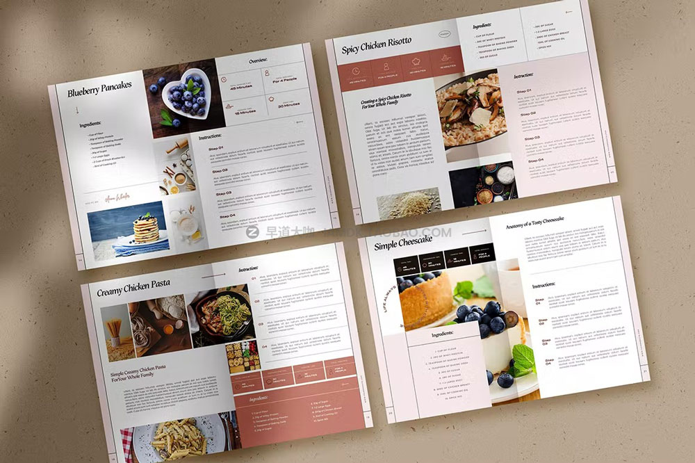 44页时尚厨房美食食谱菜单画册图文排版设计ID源文件素材 Recipe Cookbook Templates for Indesign_img_2