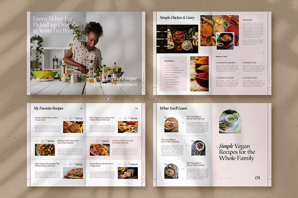 44页时尚厨房美食食谱菜单画册图文排版设计ID源文件素材 Recipe Cookbook Templates for Indesign_img_2