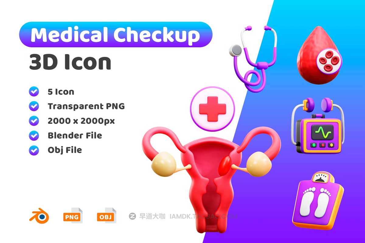 30款卡通医疗医院检查体验检测3D插画图标Icons设计素材 Medical Checkup 3D Illustration Pack_img_2