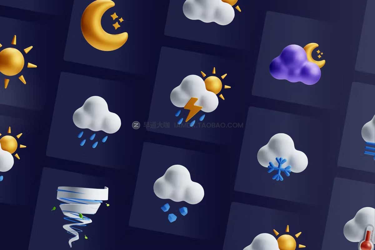 30款卡通趣味天气预报气候3D插画插图图标Icons设计素材包 3D Weather Icons_img_2