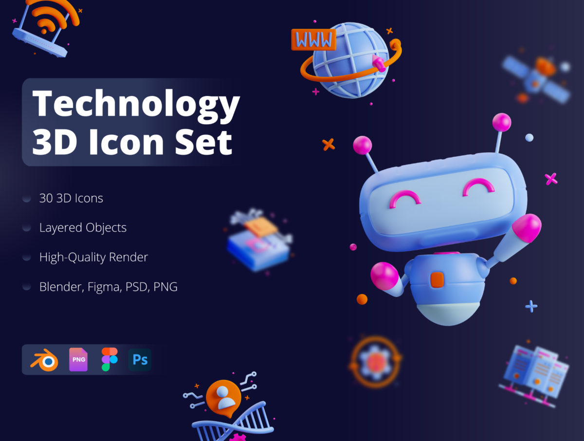 30款高级互联网科技AI智能网络营销3D图标Icons设计素材合集 3D Technology Icon Set_img_3