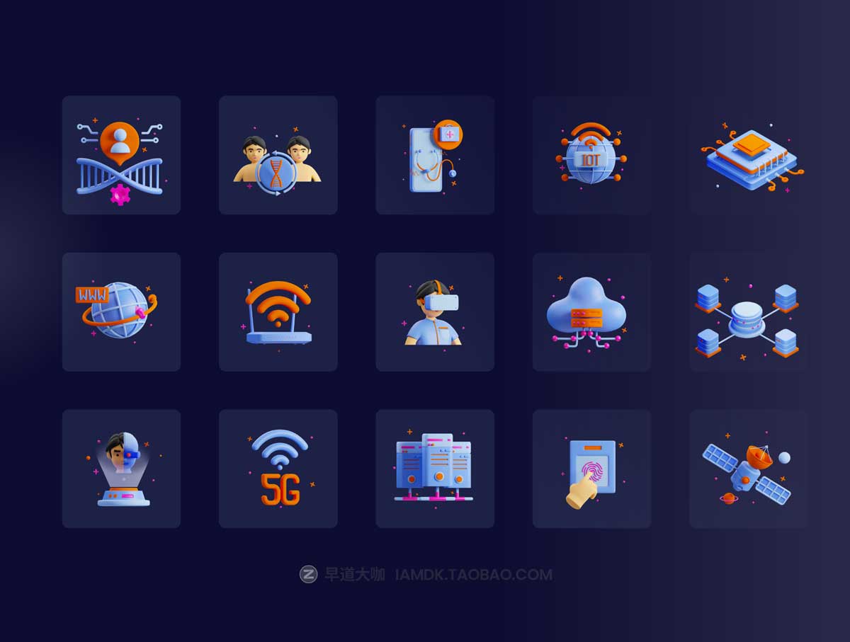 30款高级互联网科技AI智能网络营销3D图标Icons设计素材合集 3D Technology Icon Set_img_2