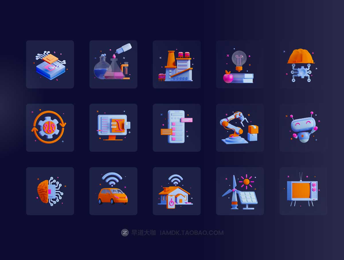 30款高级互联网科技AI智能网络营销3D图标Icons设计素材合集 3D Technology Icon Set_img_2