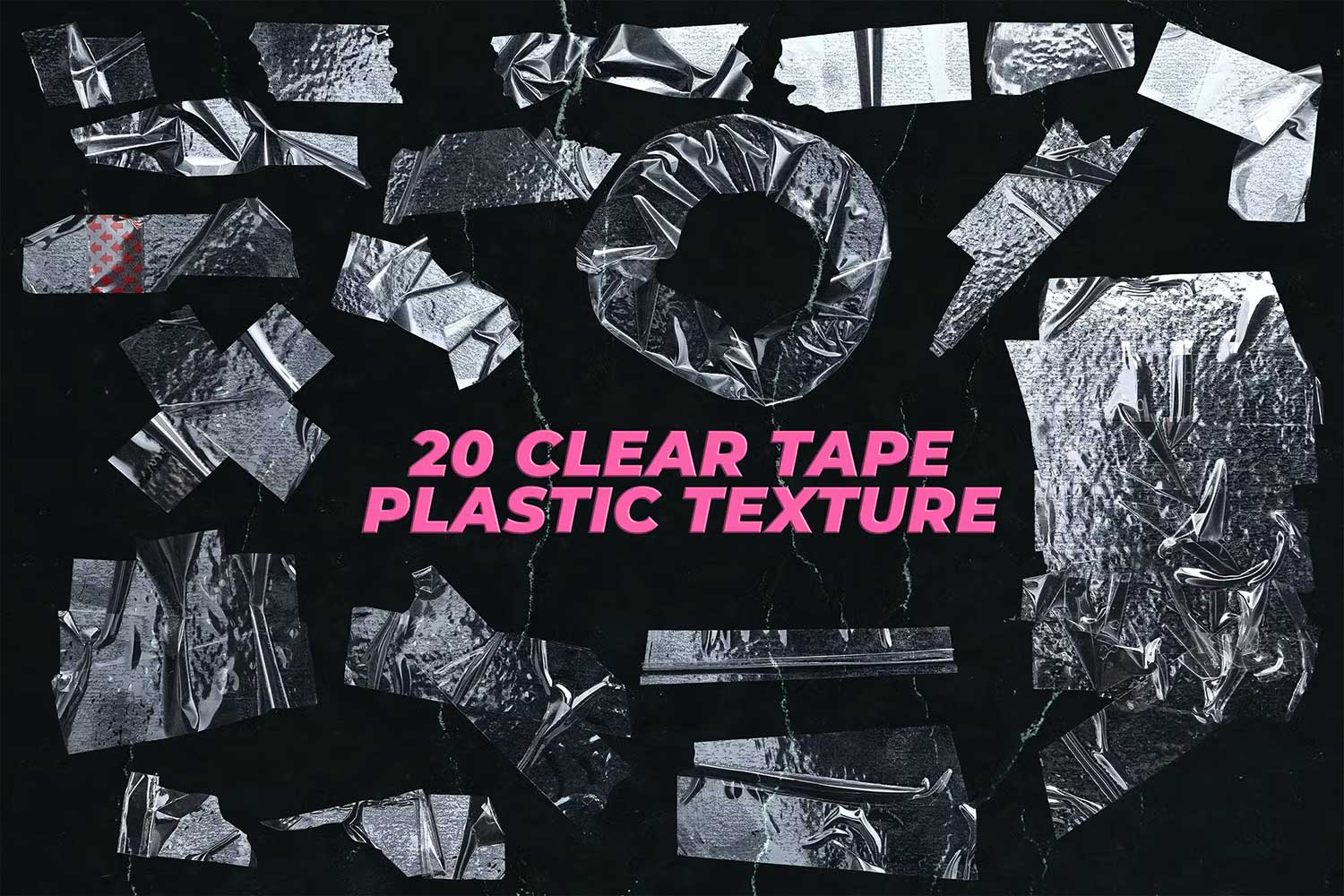 20款透明褶皱塑料胶带PNG免抠图背景图片设计素材 20 Clear Tape Plastic Overlay Texture_img_2