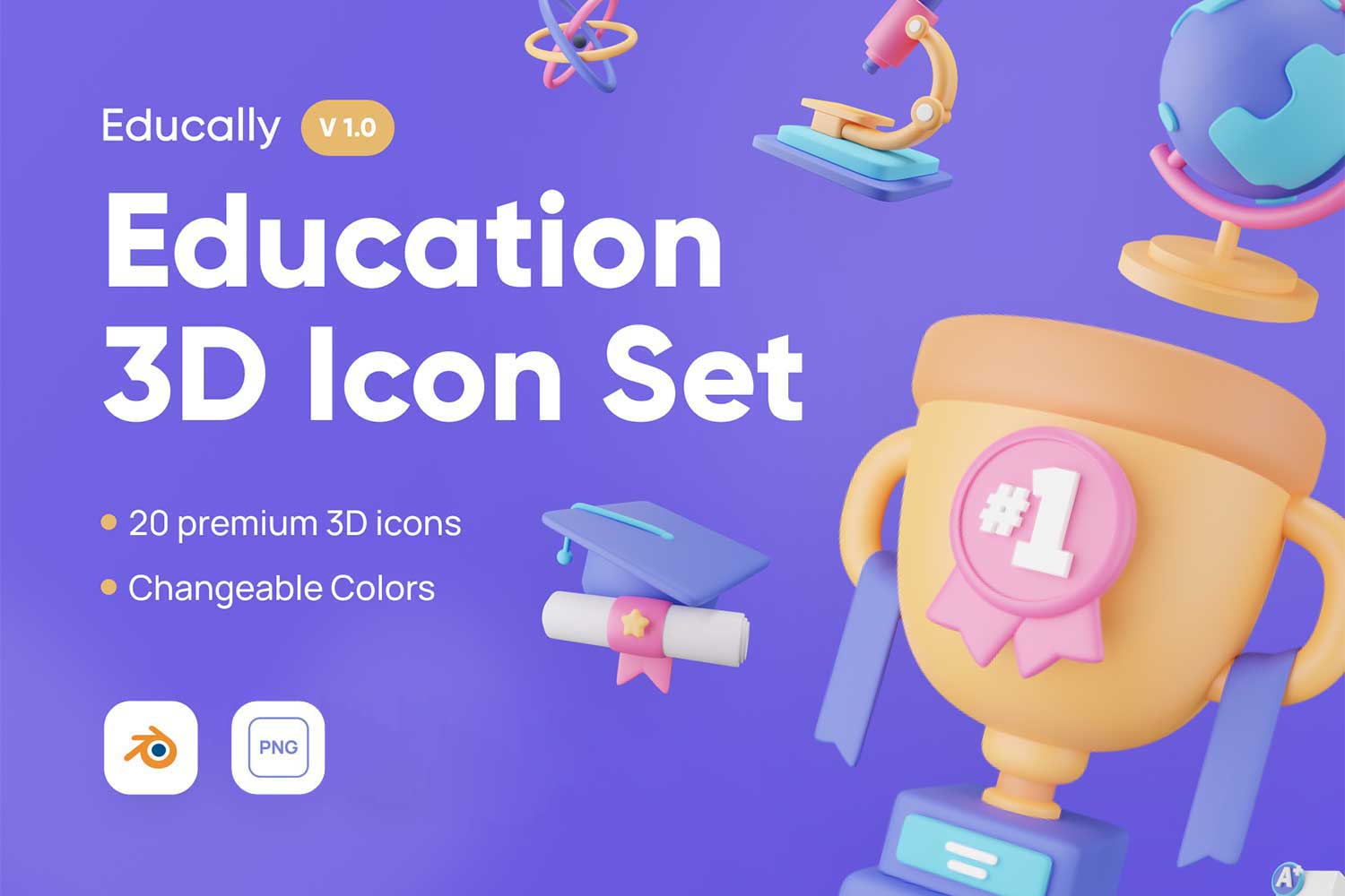 20款卡通有趣创意校园教育学习3D图标Icon设计素材 Educally - Education 3D Icon Set_img_2