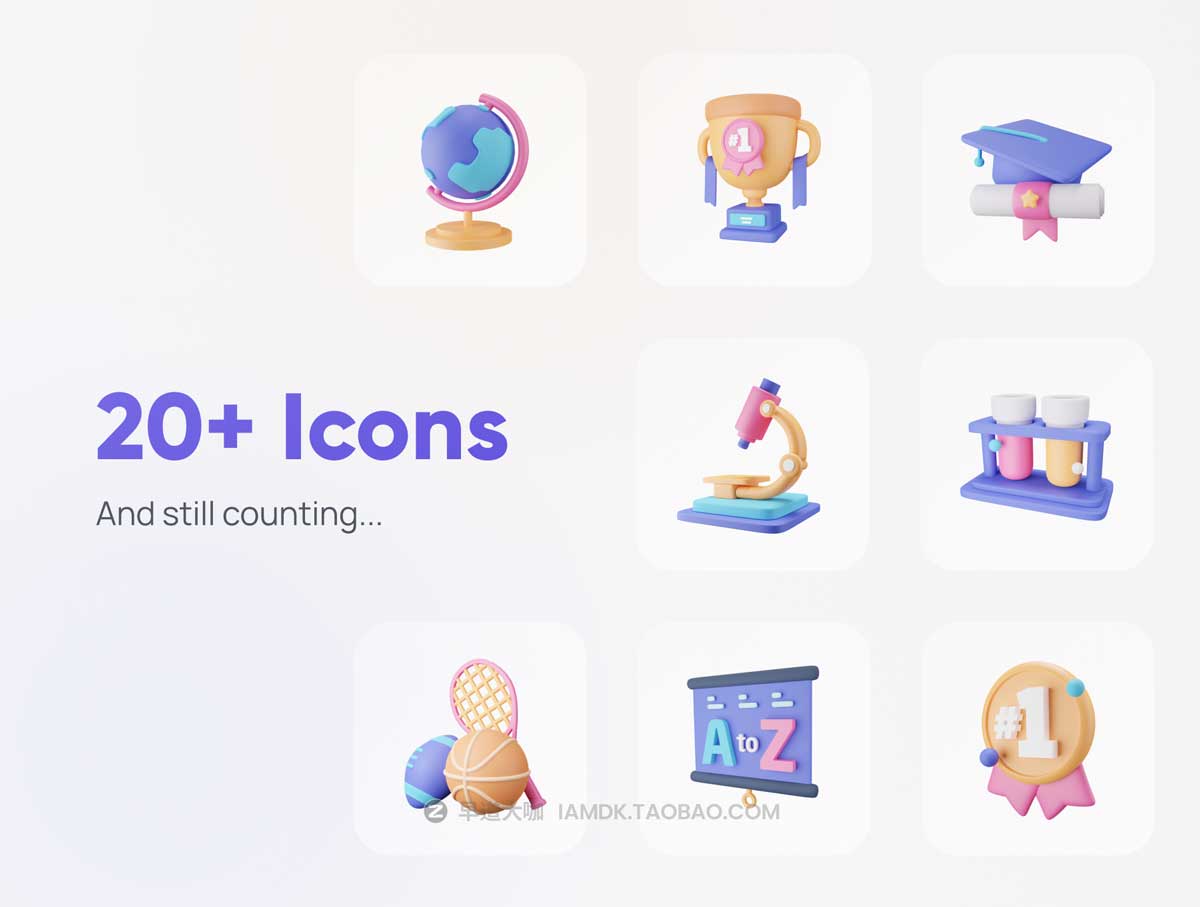 20款卡通有趣创意校园教育学习3D图标Icon设计素材 Educally - Education 3D Icon Set_img_2